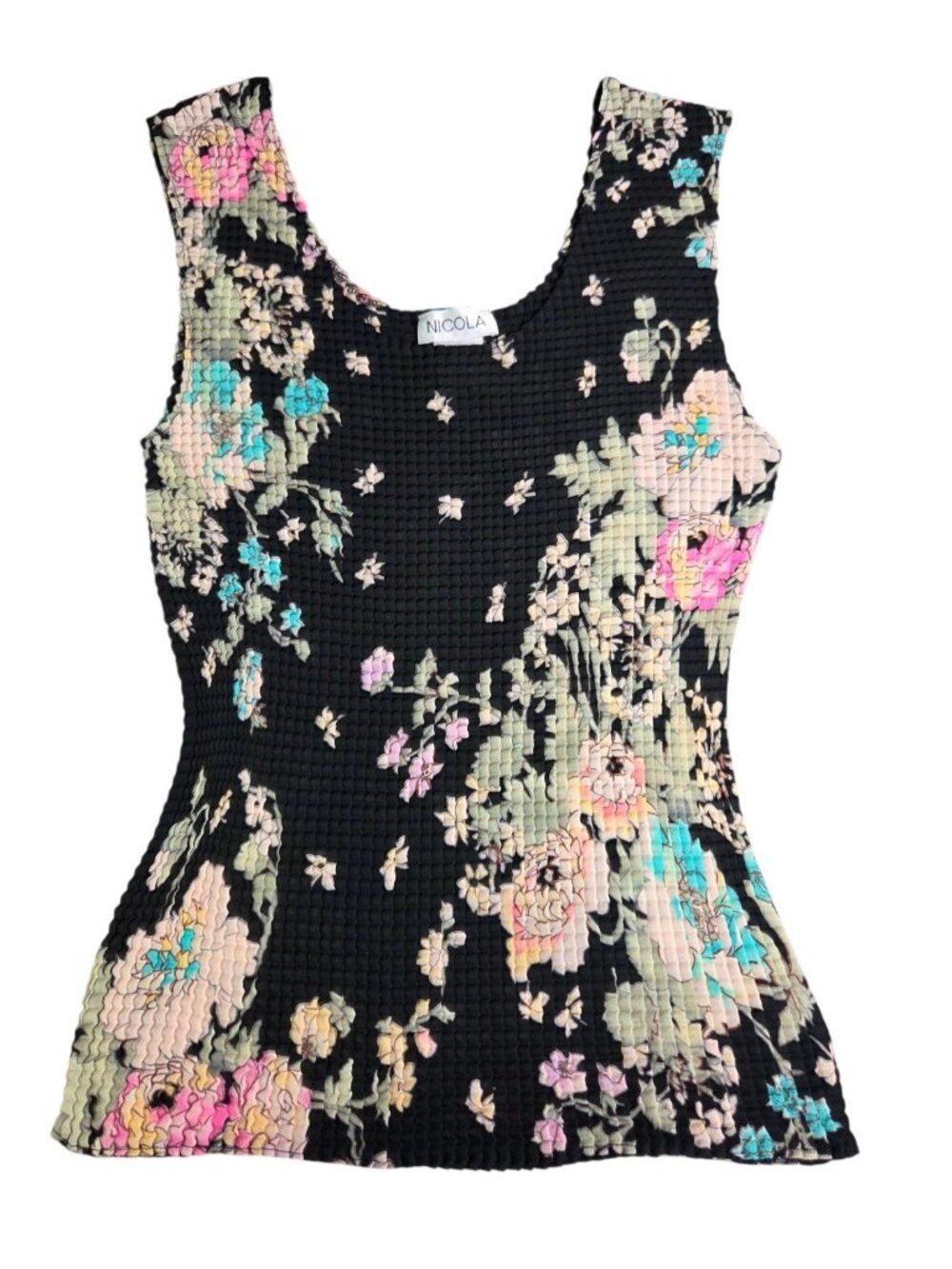 VTG 90s Nicola Floral Asian Watercolor Crinkle Popcorn Top - M Y2K Whimsigoth